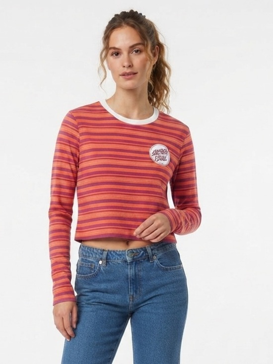 Santa Cruz Skateboards Tops - Santa Cruz Skateboards Stripe Ringed Dot Boyfriend Ringer Long sleeve tee